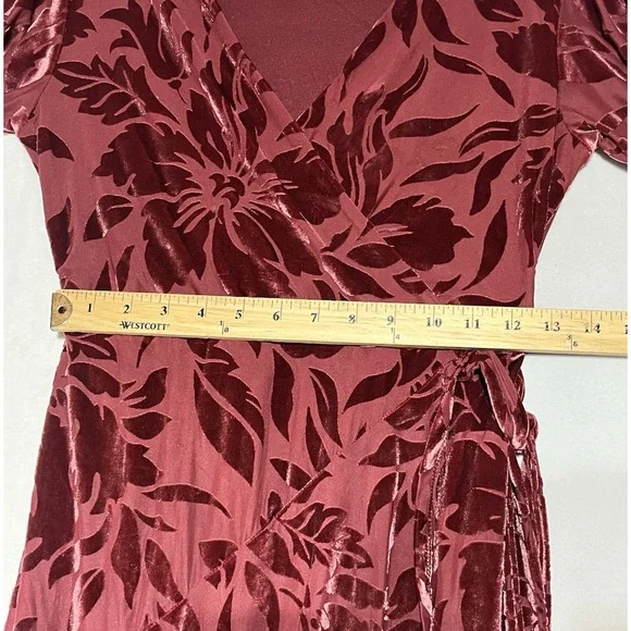 Velvet Burnout Midi Wrap Dress Size Small Mauve Floral High Low - Picture 8 of 11